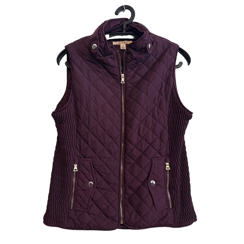 Womens Quilted Puffer Vest S Purple Pockets Outdoors Weather Minimalist Layers